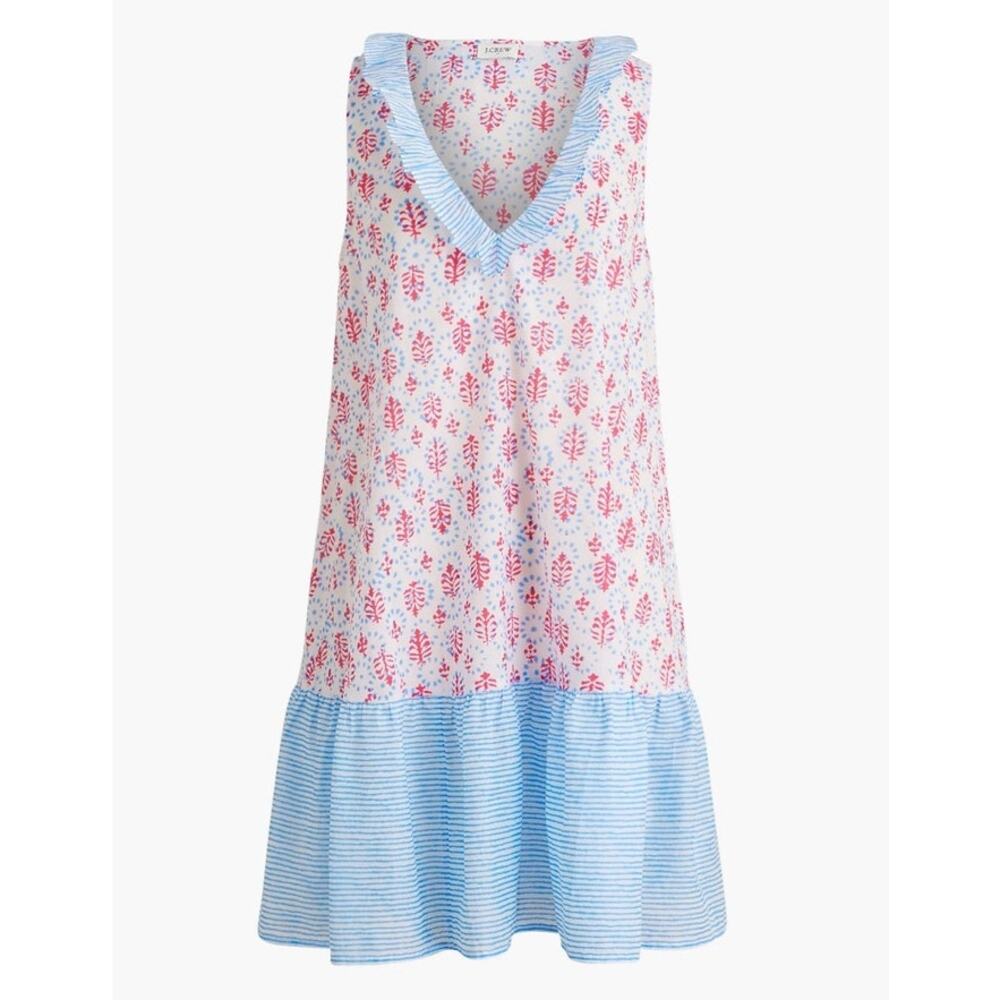 J. Crew Pink & Light Blue Floral Sleeveless V-Neck Dress